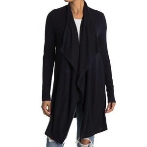 H By Bordeaux Mix Ribbed Cozy Waterfall Cardigan Sweater XS Dark Navy